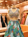 Elegant Firozi Floral Embroidered Lehenga Set with Sheer Dupatta | Festive & Wedding Wear
