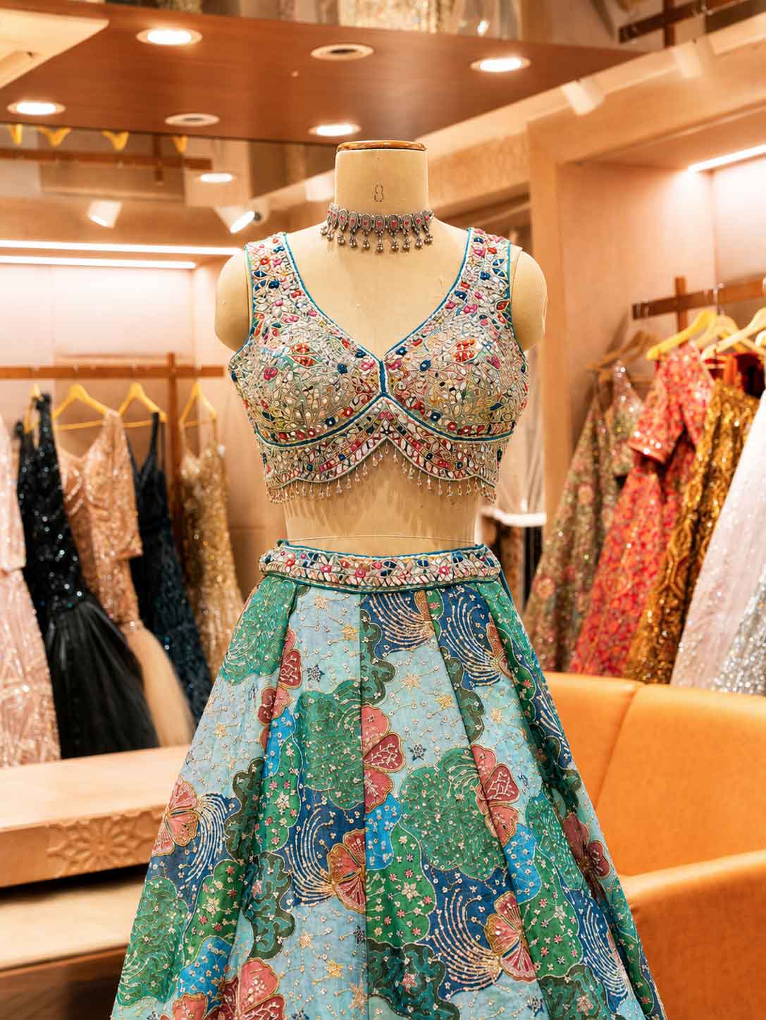 Elegant Firozi Floral Embroidered Lehenga Set with Sheer Dupatta | Festive & Wedding Wear