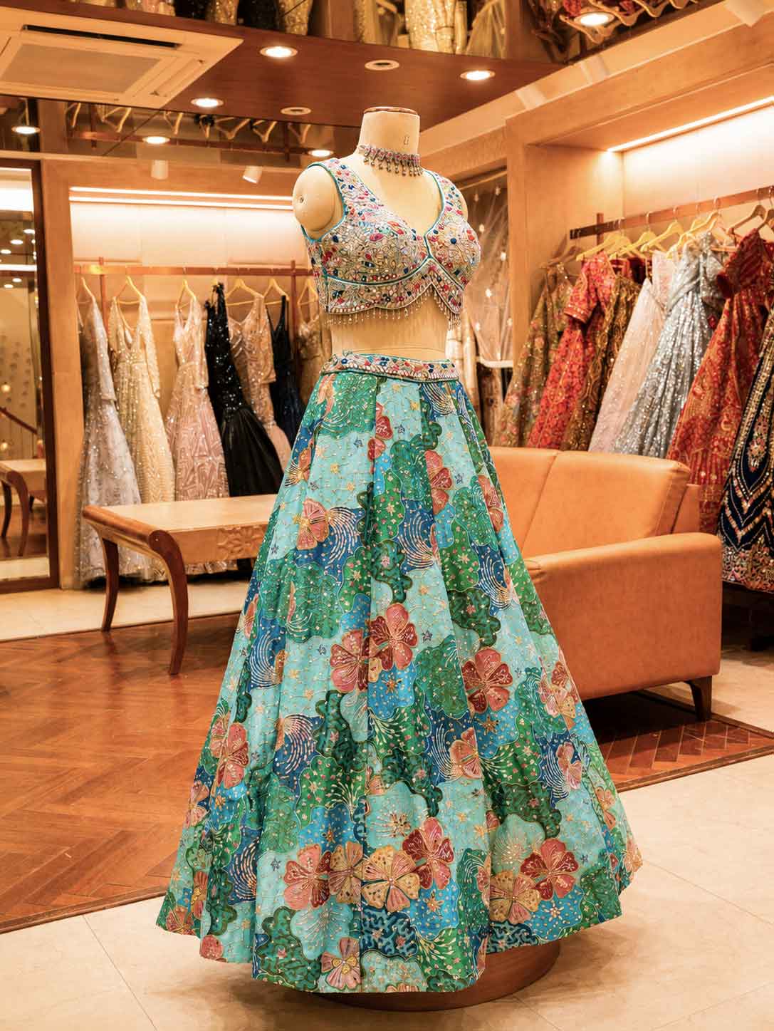 Elegant Firozi Floral Embroidered Lehenga Set with Sheer Dupatta | Festive & Wedding Wear