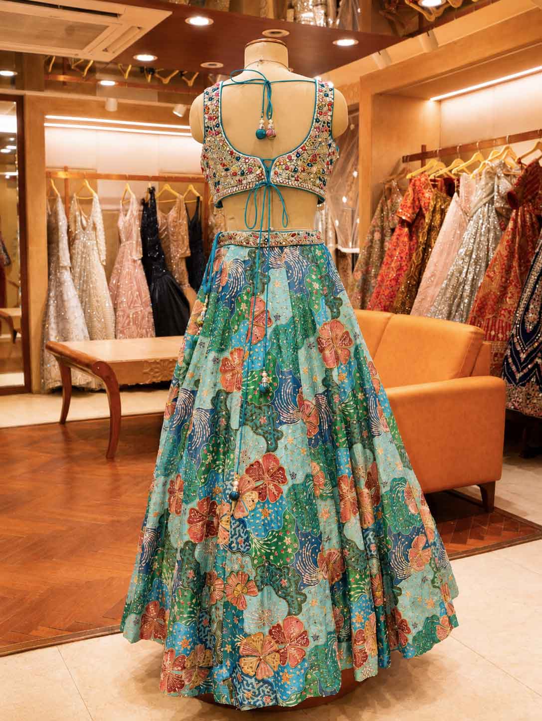 Elegant Firozi Floral Embroidered Lehenga Set with Sheer Dupatta | Festive & Wedding Wear