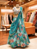 Elegant Firozi Floral Embroidered Lehenga Set with Sheer Dupatta | Festive & Wedding Wear