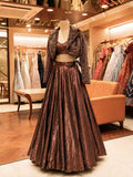 Elegant Brown Shimmer Lehenga Set with Cropped Jacket | Party & Festive Wear