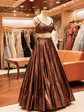 Elegant Brown Shimmer Lehenga Set with Cropped Jacket | Party & Festive Wear