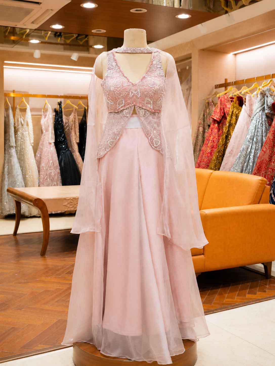 Elegant Pink Embroidered Lehenga Set with Sheer Dupatta | Festive & Party Wear