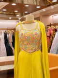 Yellow Embroidered Gown with Embellished Bodice & Dupatta | Party & Festive Wear