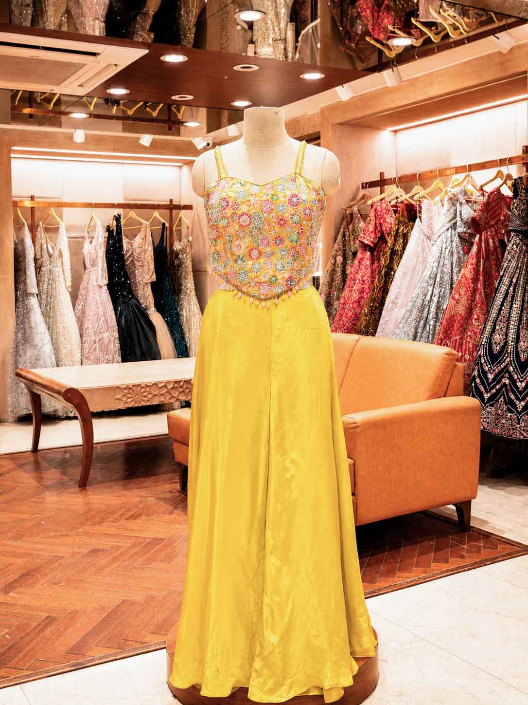 Yellow Embroidered Gown with Embellished Bodice & Dupatta | Party & Festive Wear