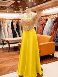 Yellow Embroidered Gown with Embellished Bodice & Dupatta | Party & Festive Wear