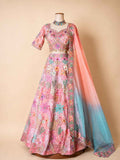 Peach Floral Embroidered Lehenga Set with Multicolor Dupatta | Festive & Party Wear