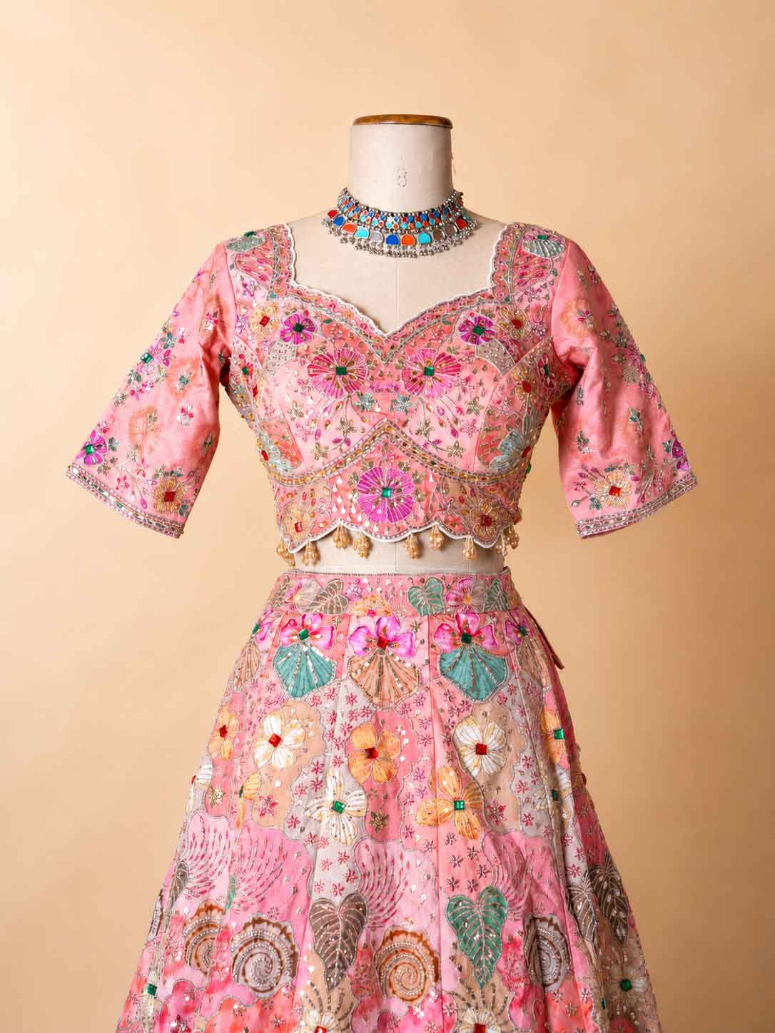 Peach Floral Embroidered Lehenga Set with Multicolor Dupatta | Festive & Party Wear