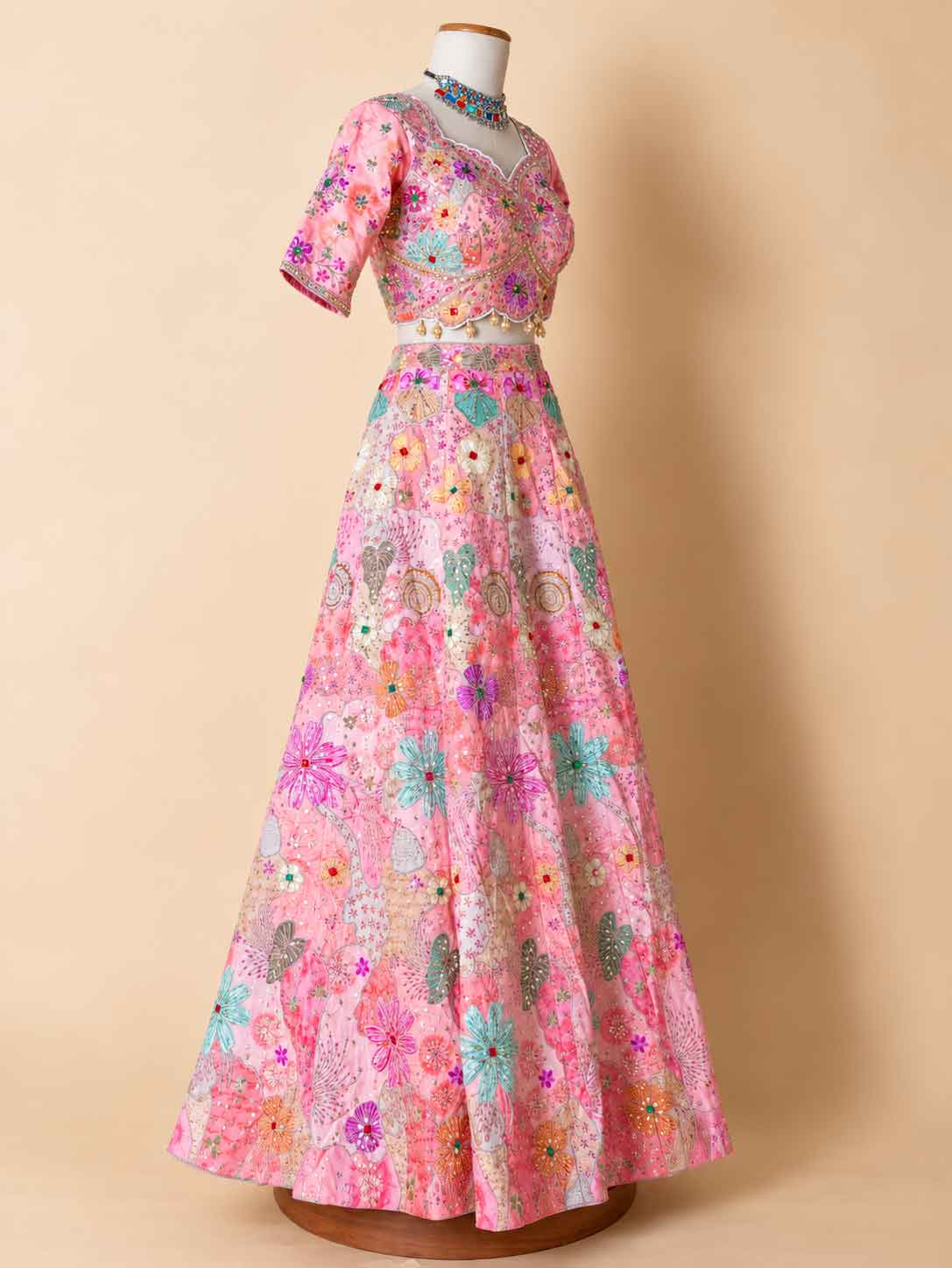 Peach Floral Embroidered Lehenga Set with Multicolor Dupatta | Festive & Party Wear
