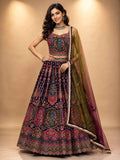 Purple Designer Lehenga with Peacock Embroidery & Multicolor Dupatta | Festive & Wedding Wear