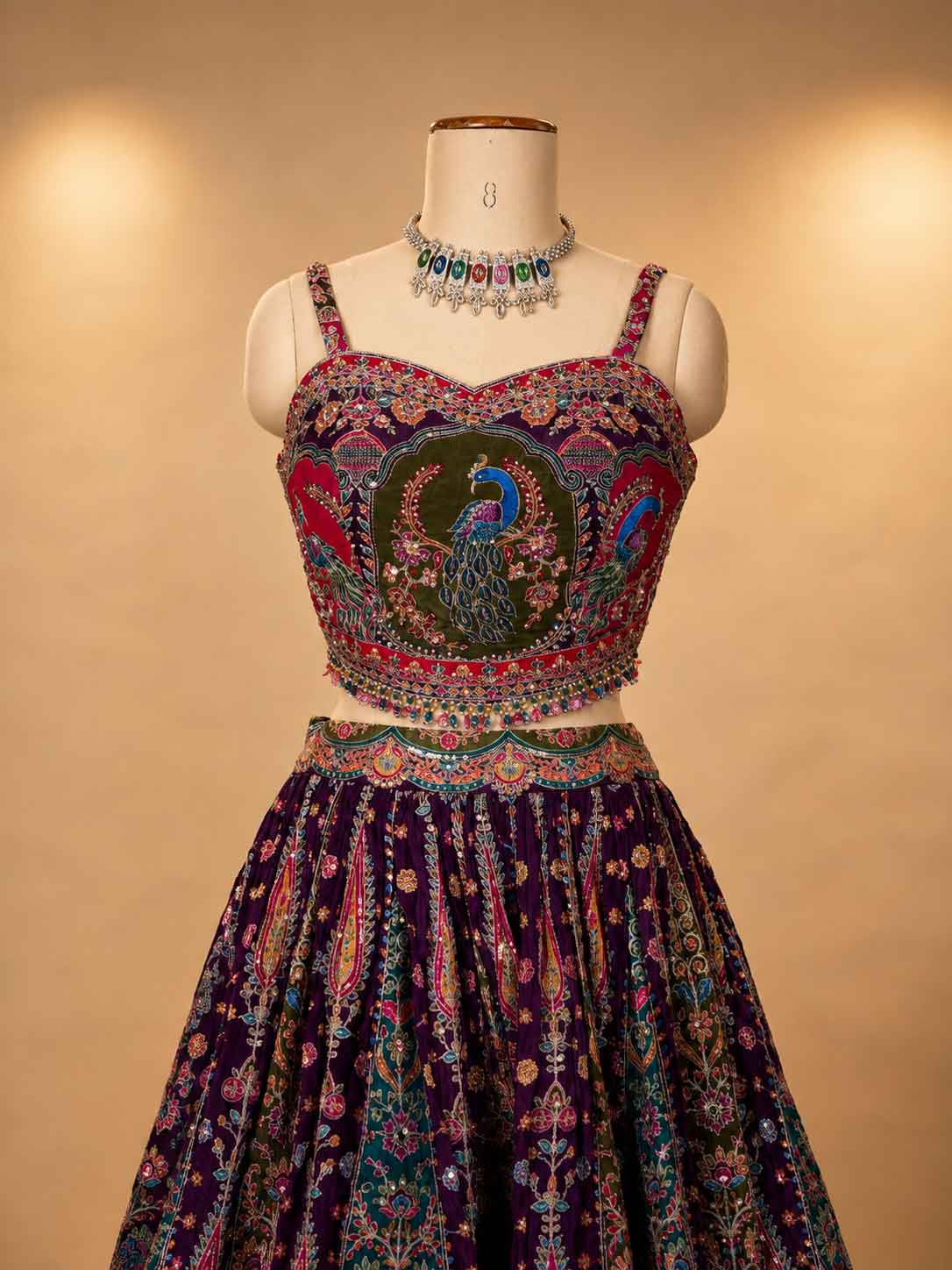 Purple Designer Lehenga with Peacock Embroidery & Multicolor Dupatta | Festive & Wedding Wear