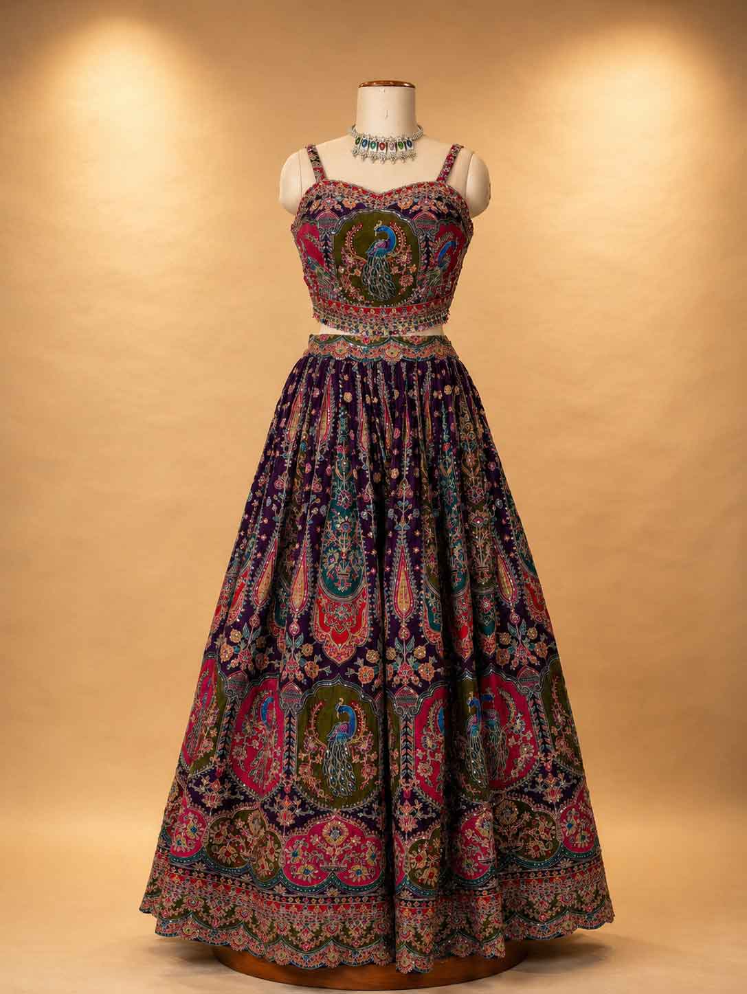 Purple Designer Lehenga with Peacock Embroidery & Multicolor Dupatta | Festive & Wedding Wear
