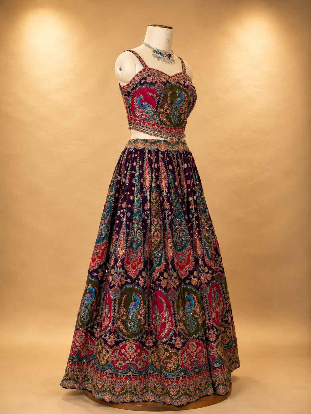 Purple Designer Lehenga with Peacock Embroidery & Multicolor Dupatta | Festive & Wedding Wear