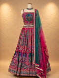 Rani Pink Designer Lehenga with Peacock Embroidery & Multicolor Dupatta | Wedding Wear