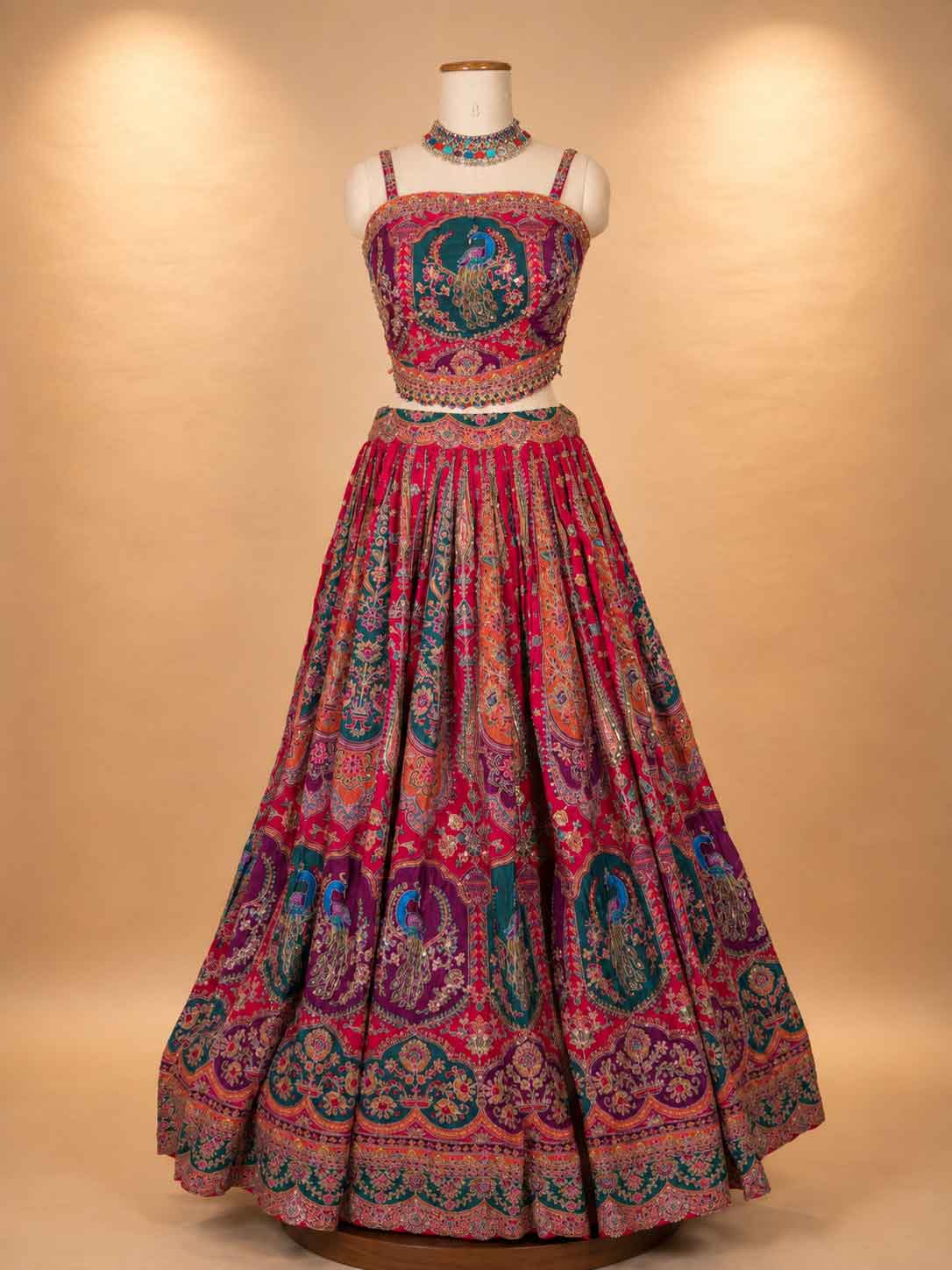 Rani Pink peacock embroidered lehenga image 3