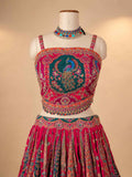 Rani Pink Designer Lehenga with Peacock Embroidery & Multicolor Dupatta | Wedding Wear