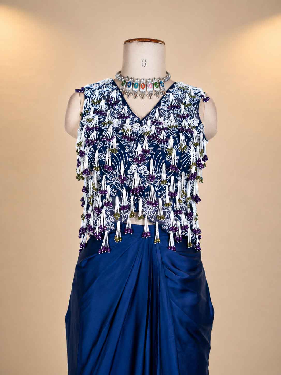 Purple Designer Saree with Embroidered Tassel Blouse | Elegant Party & Festive Wear