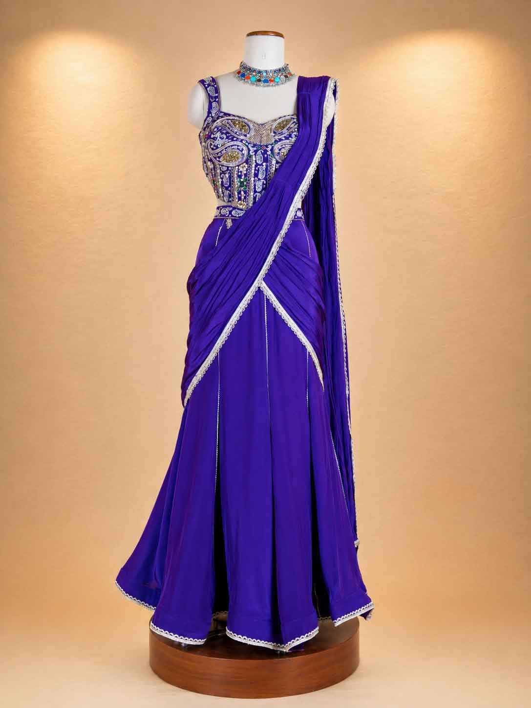 Purple Designer Anarkali Suit with Embroidered Blouse & Draped Dupatta | Festive Wear