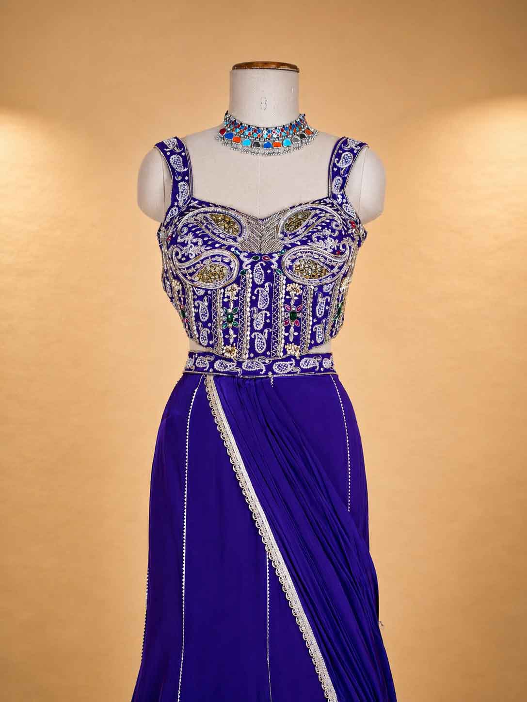Purple Designer Anarkali Suit with Embroidered Blouse & Draped Dupatta | Festive Wear