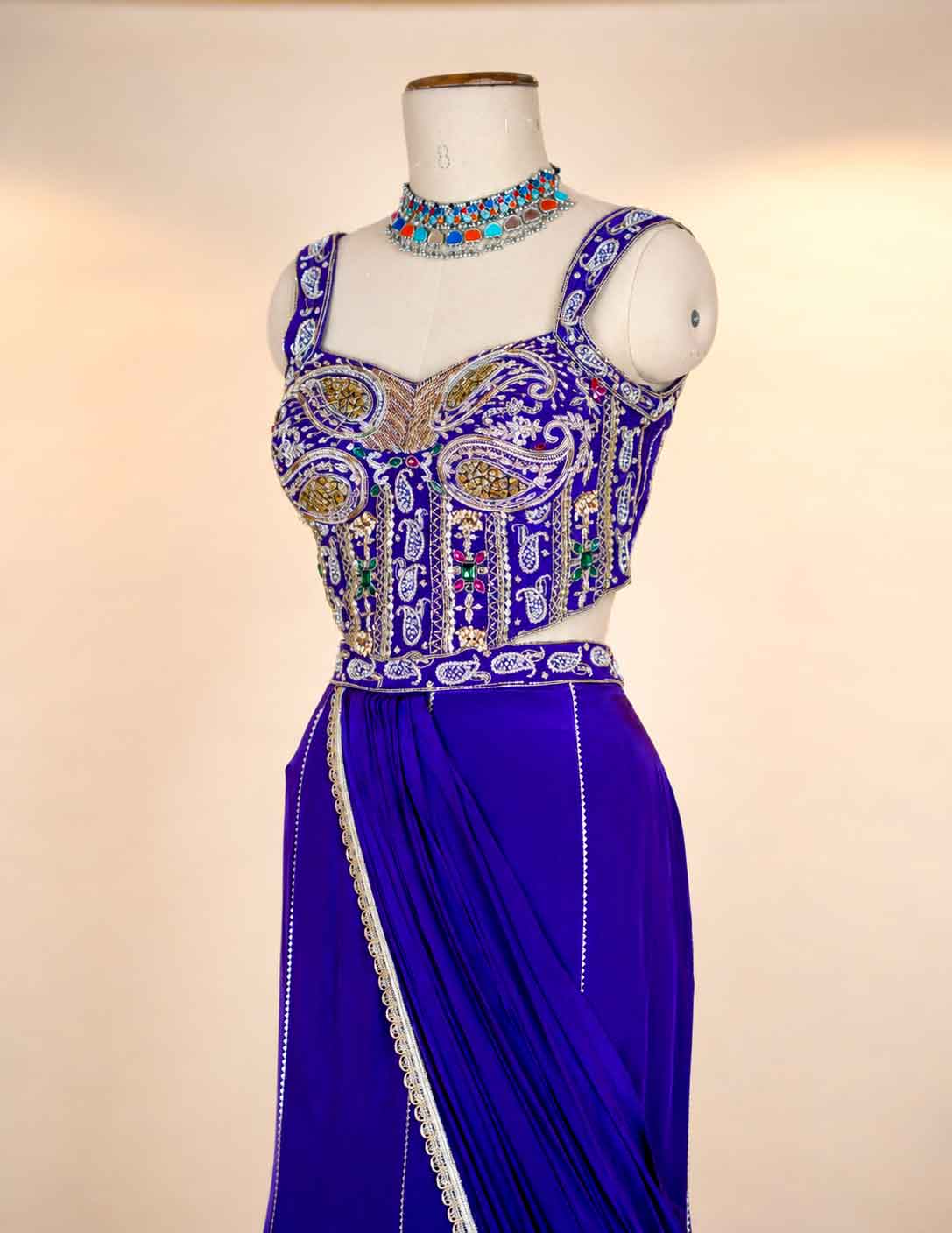 Purple Designer Anarkali Suit with Embroidered Blouse & Draped Dupatta | Festive Wear