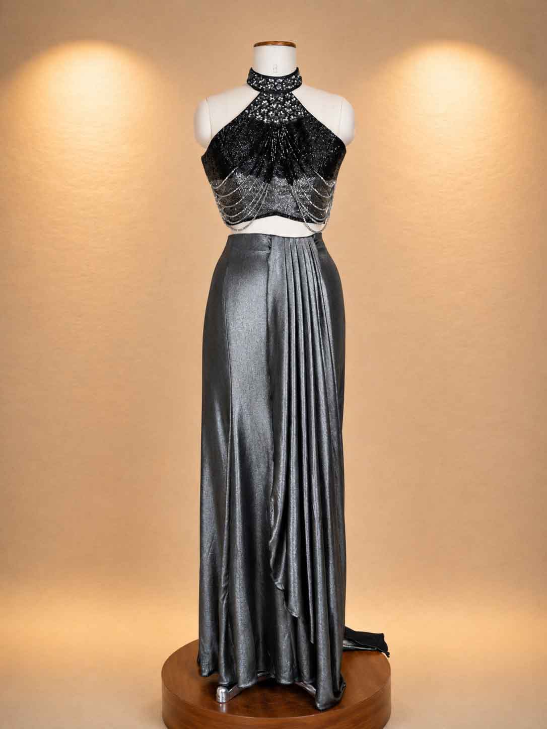 Grey Designer Saree with Sequin Embellished Blouse | Elegant Party & Evening Wear