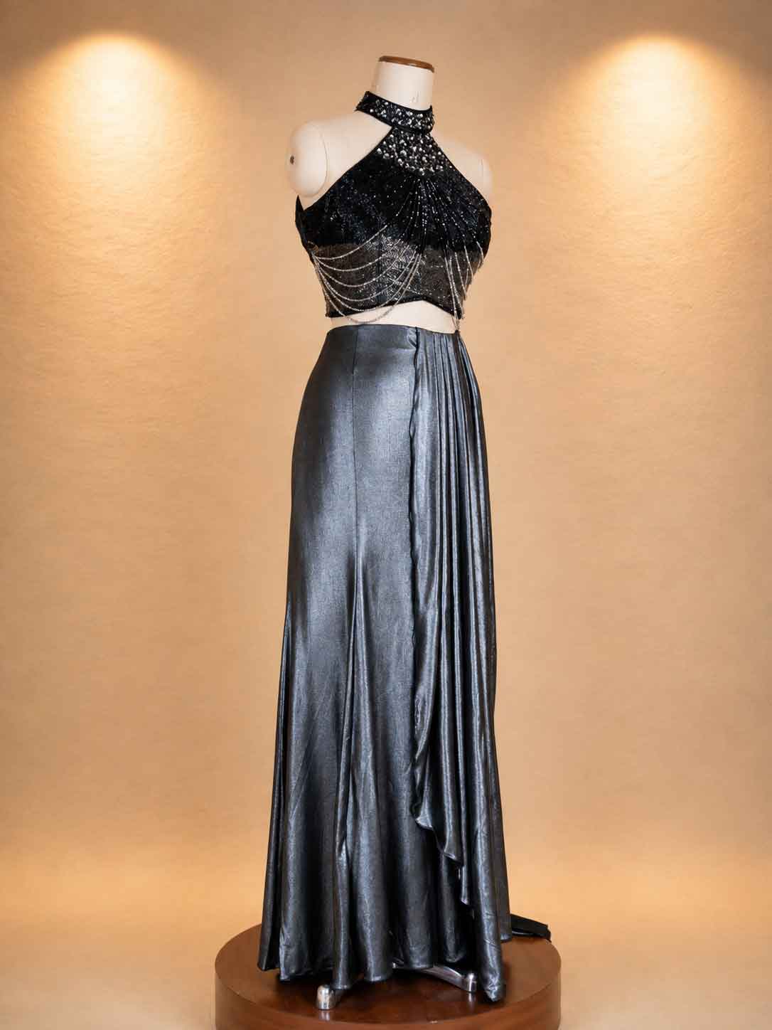 Grey Designer Saree with Sequin Embellished Blouse | Elegant Party & Evening Wear