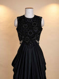 Black Designer Gown with Sequin Embellished Bodice & Draped Skirt | Party Wear