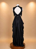 Black Designer Gown with Sequin Embellished Bodice & Draped Skirt | Party Wear