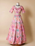 Peach Floral Embroidered Lehenga Set with Multicolor Dupatta | Festive & Party Wear