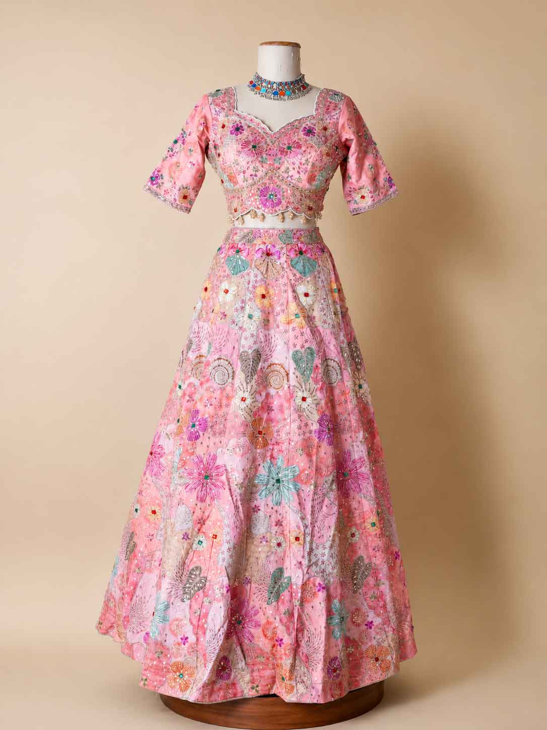 Peach Floral Embroidered Lehenga Set with Multicolor Dupatta | Festive & Party Wear