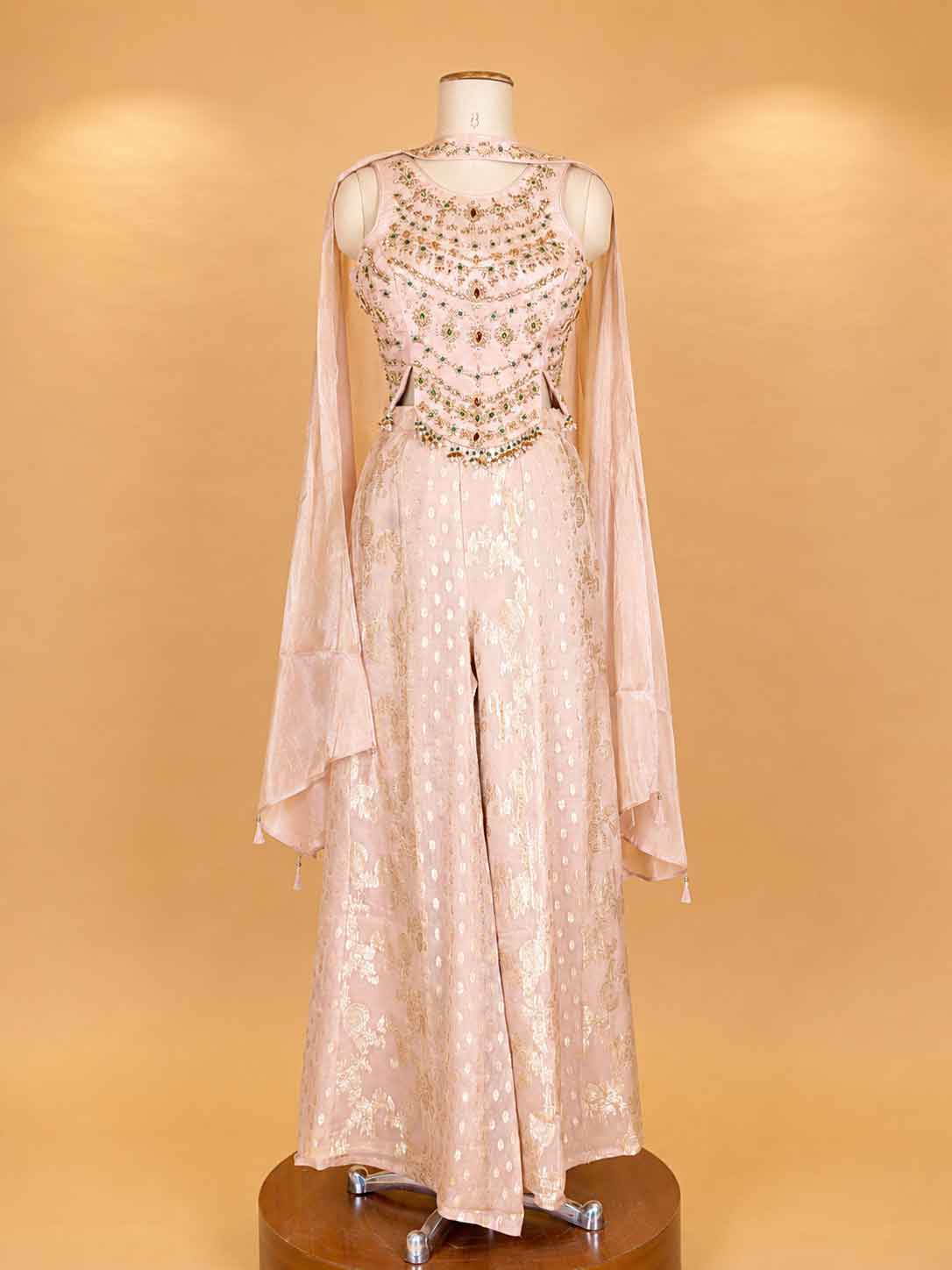Peach Embroidered Anarkali Palazzo Suit with Dupatta | Elegant Festive Wear