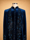 Black Designer Embroidered Velvet Sherwani Suit for Men | Luxury Wedding & Reception Wear