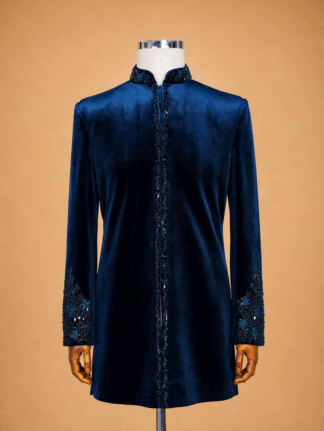 Black Designer Embroidered Velvet Sherwani Suit for Men | Luxury Wedding & Reception Wear