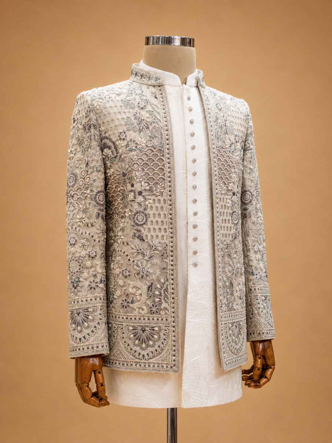 Ivory White Designer Embroidered Sherwani for Men | Luxury Wedding & Reception Wear