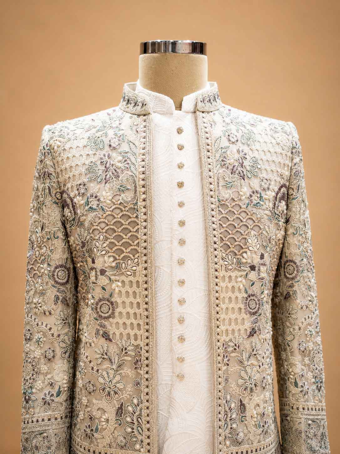 Ivory White Designer Embroidered Sherwani for Men | Luxury Wedding & Reception Wear