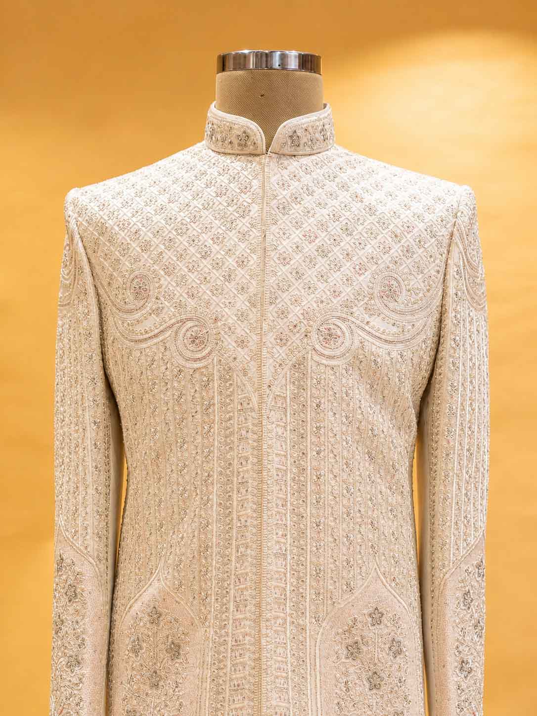 Cream Embroidered Sherwani Set for Men | Luxury Wedding & Festive Wear