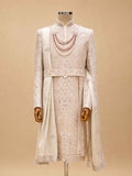 Cream Embroidered Sherwani Set for Men with Dupatta | Luxury Groom & Wedding Wear