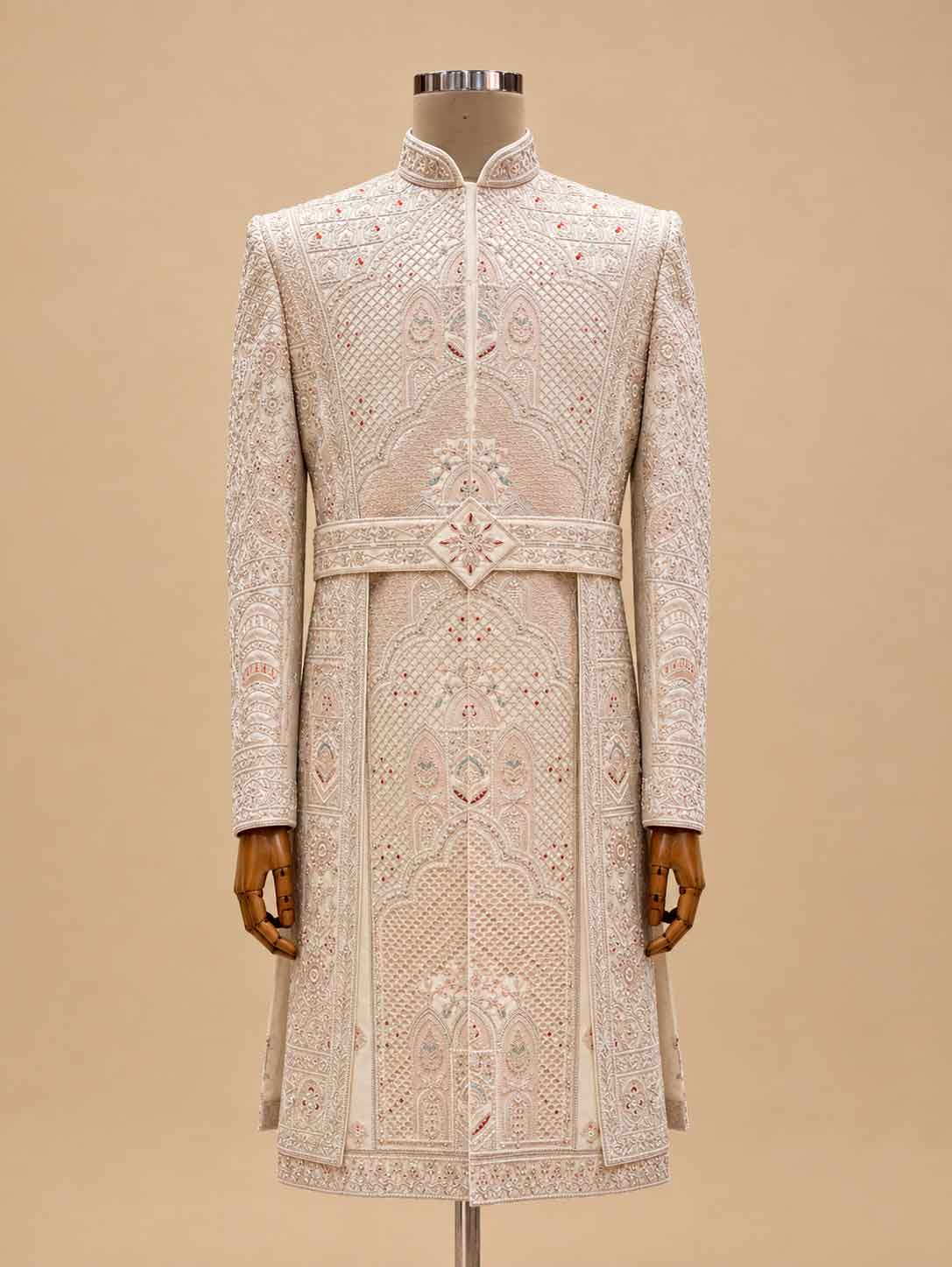 Cream Embroidered Sherwani Set for Men with Dupatta | Luxury Groom & Wedding Wear