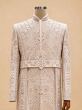 Cream Embroidered Sherwani Set for Men with Dupatta | Luxury Groom & Wedding Wear