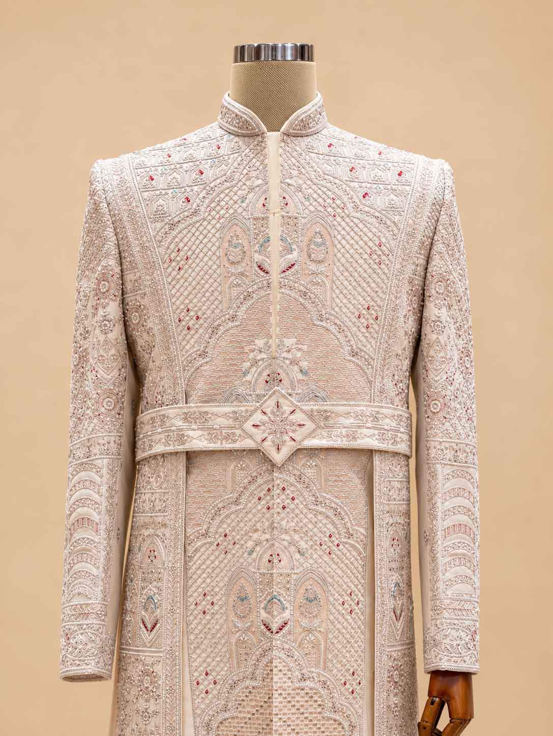 Cream Embroidered Sherwani Set for Men with Dupatta | Luxury Groom & Wedding Wear