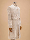 Cream Embroidered Sherwani Set for Men with Dupatta | Luxury Groom & Wedding Wear