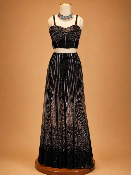 Black Designer Embellished Lehenga Choli for Women | Party & Wedding Wear - view 2