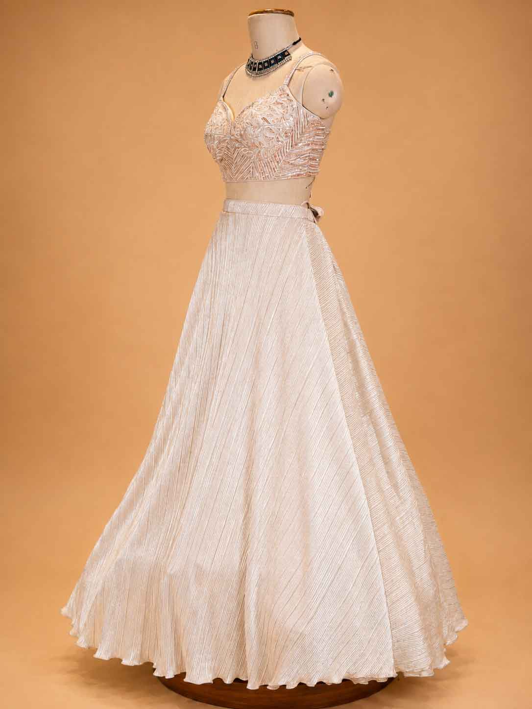 Gold Designer Lehenga Set for Women | Embellished Crop Top with Jacket