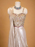 Gold Designer Draped Saree Gown for Women | Embellished Blouse with Metallic Draped Skirt