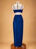 Navy Blue | Designer Draped Skirt Set with Embellished Crop Top & Cape | 4