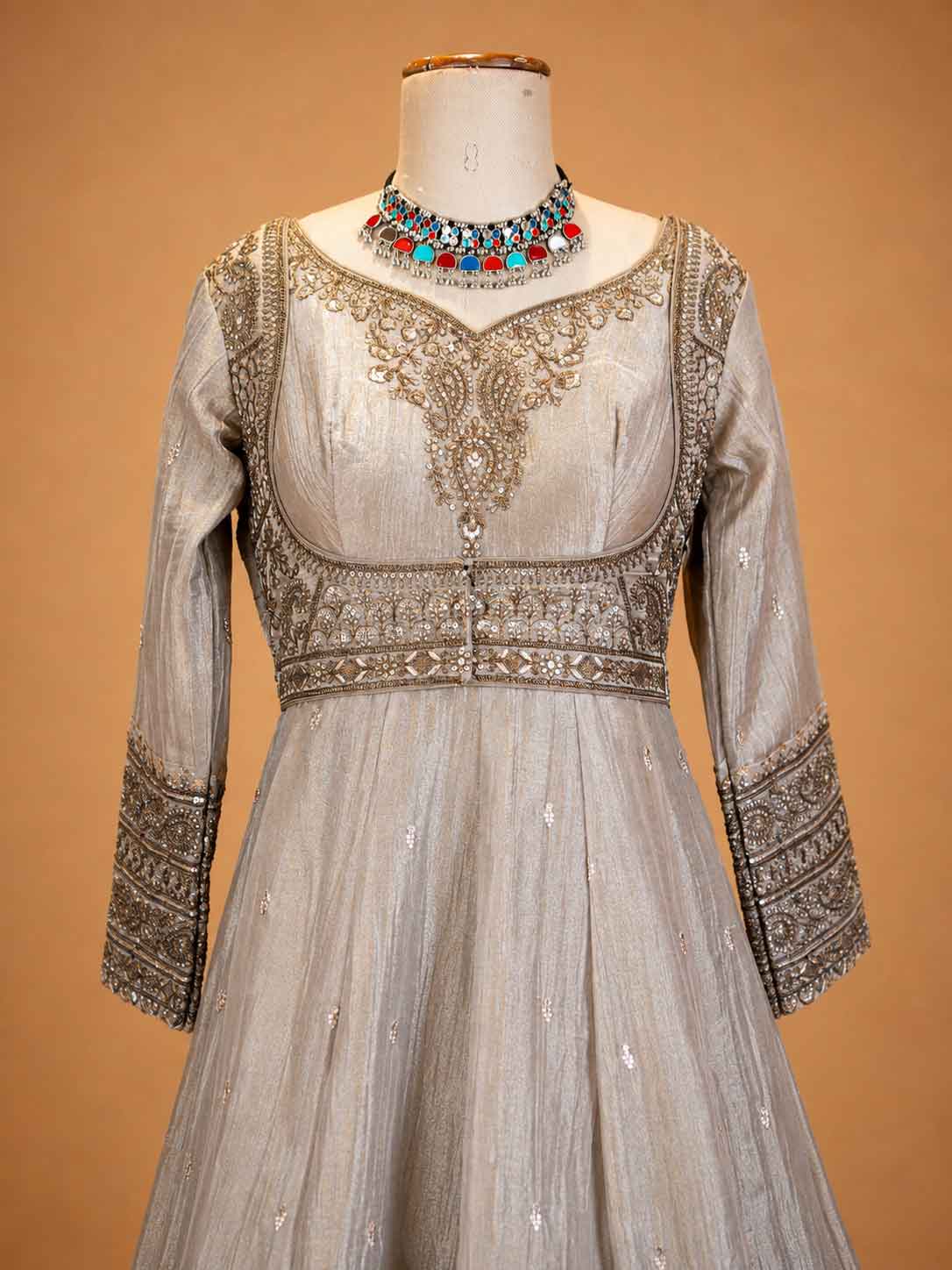 Chiku Colour Designer Anarkali Suit for Women | Embroidered Festive & Wedding Wear