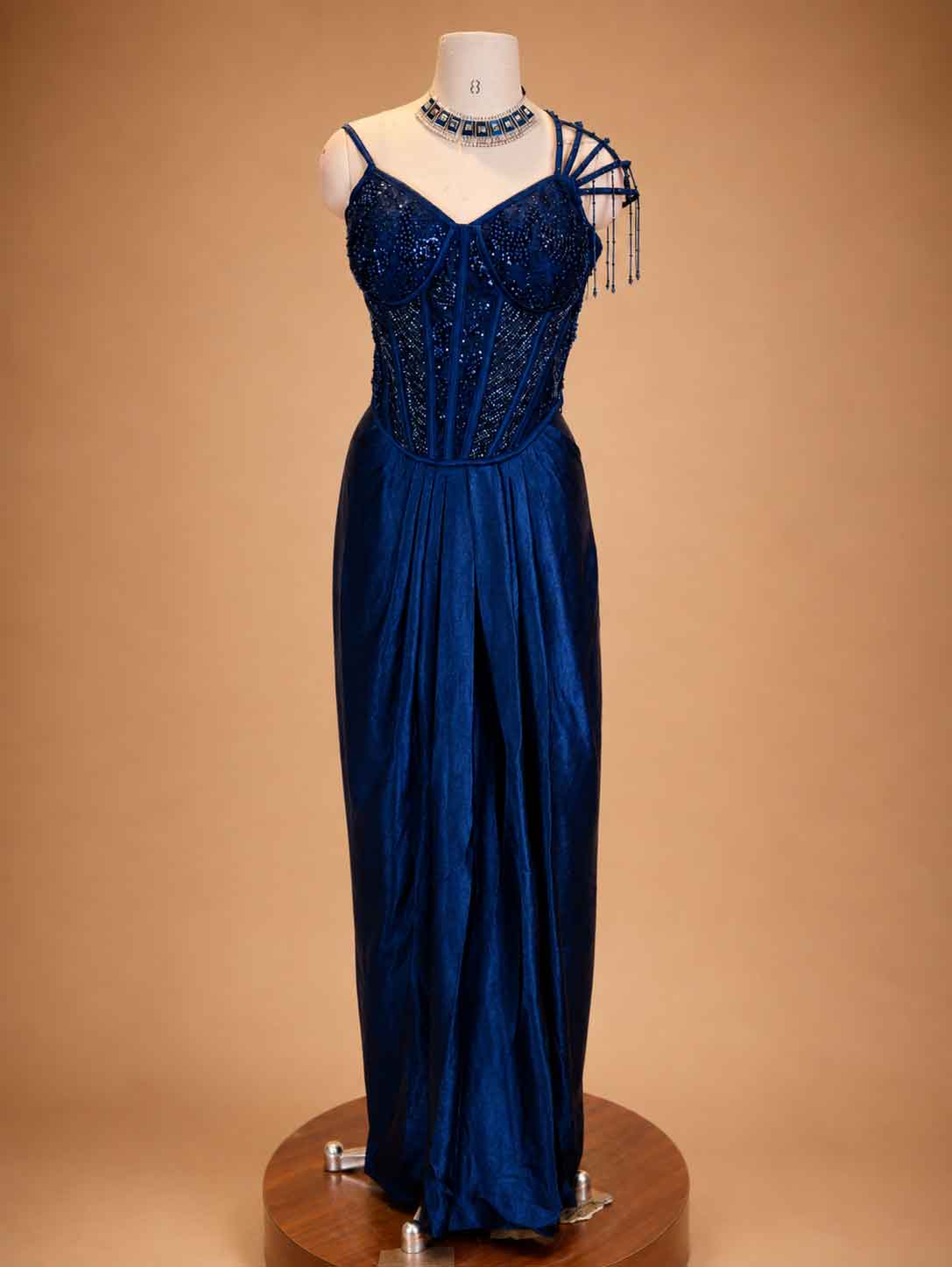 Navy Blue Embellished Gown for Women | Designer Party & Evening Wear