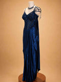 Navy Blue Embellished Gown for Women | Designer Party & Evening Wear