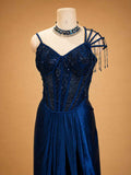 Navy Blue Embellished Gown for Women | Designer Party & Evening Wear